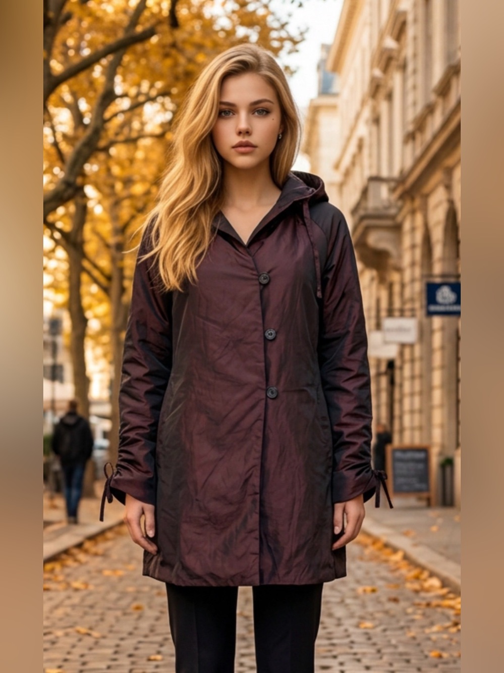 Promod Women's Hooded Trench Coat in Deep Burgundy